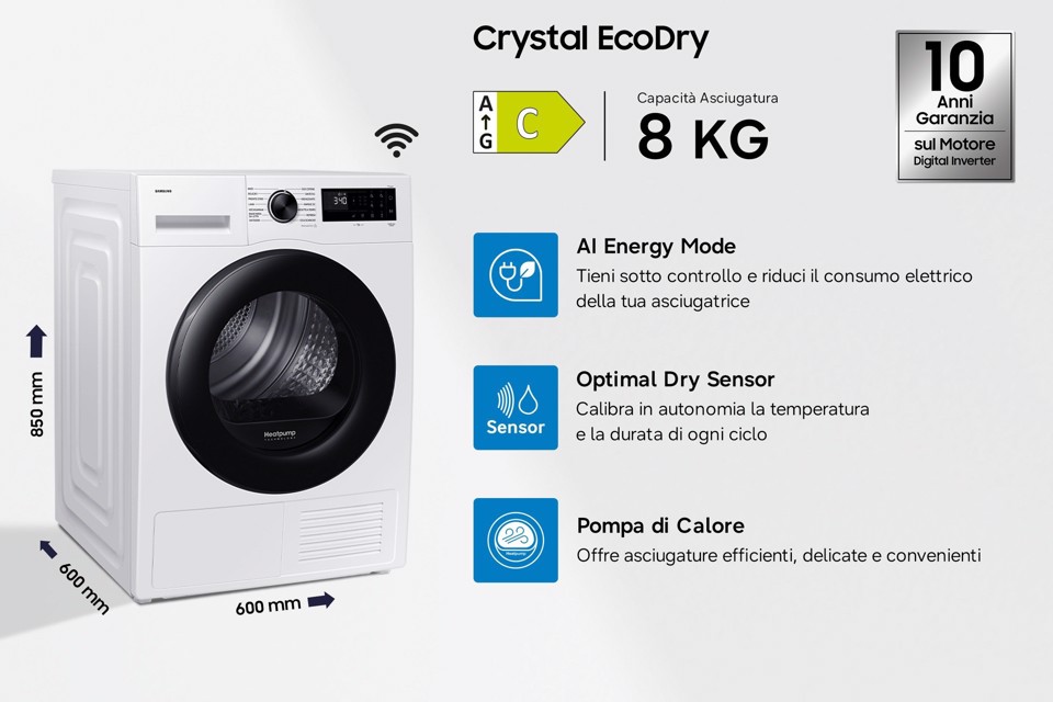 Samsung Asciugatrice Crystal EcoDry 8 Kg DV80DG52B0AEET