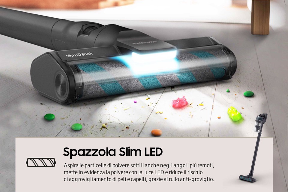 Samsung Aspirapolvere e Lavapavimenti senza filo Jet™ 85 premium 210W con Spazzola lavapavimenti inclusa VS20C852FTB Wet & Dry