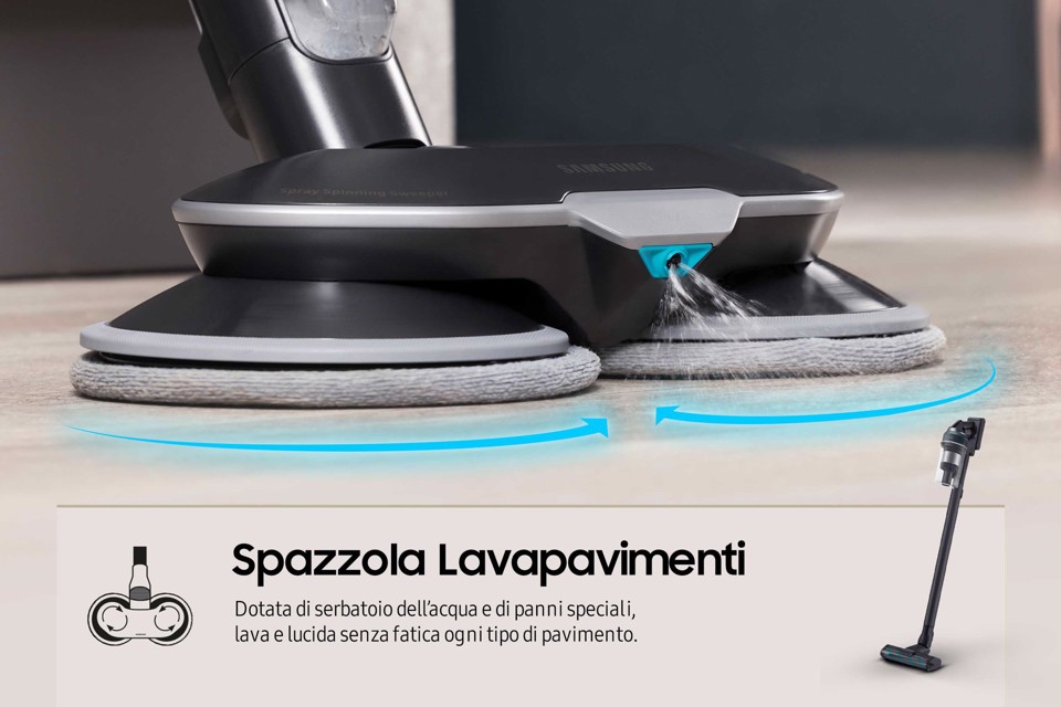 Samsung Aspirapolvere e Lavapavimenti senza filo Jet™ 85 premium 210W con Spazzola lavapavimenti inclusa VS20C852FTB Wet & Dry