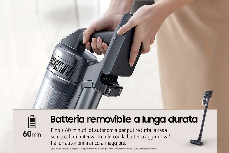Samsung Aspirapolvere e Lavapavimenti senza filo Jet™ 85 premium 210W con Spazzola lavapavimenti inclusa VS20C852FTB Wet & Dry