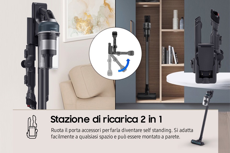 Samsung Aspirapolvere e Lavapavimenti senza filo Jet™ 85 premium 210W con Spazzola lavapavimenti inclusa VS20C852FTB Wet & Dry