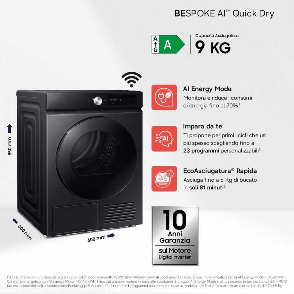 Samsung DV90DB7845GBU3 asciugatrice Libera installazione Caricamento frontale 9 kg Nero