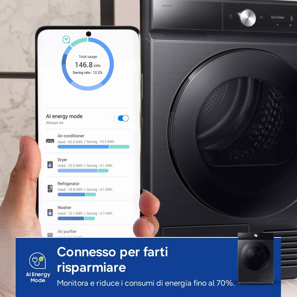 Samsung DV90DB7845GBU3 asciugatrice Libera installazione Caricamento frontale 9 kg Nero
