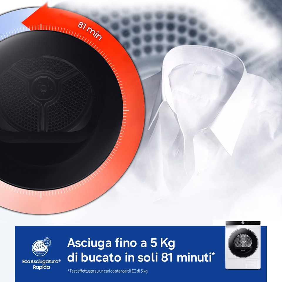 Samsung DV90DG6845LKU3 asciugatrice Libera installazione Caricamento frontale 9 kg Bianco