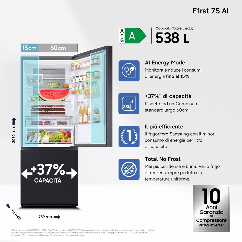 Samsung Frigorifero Combinato largo 75cm 538L RB53DG706AB1EF