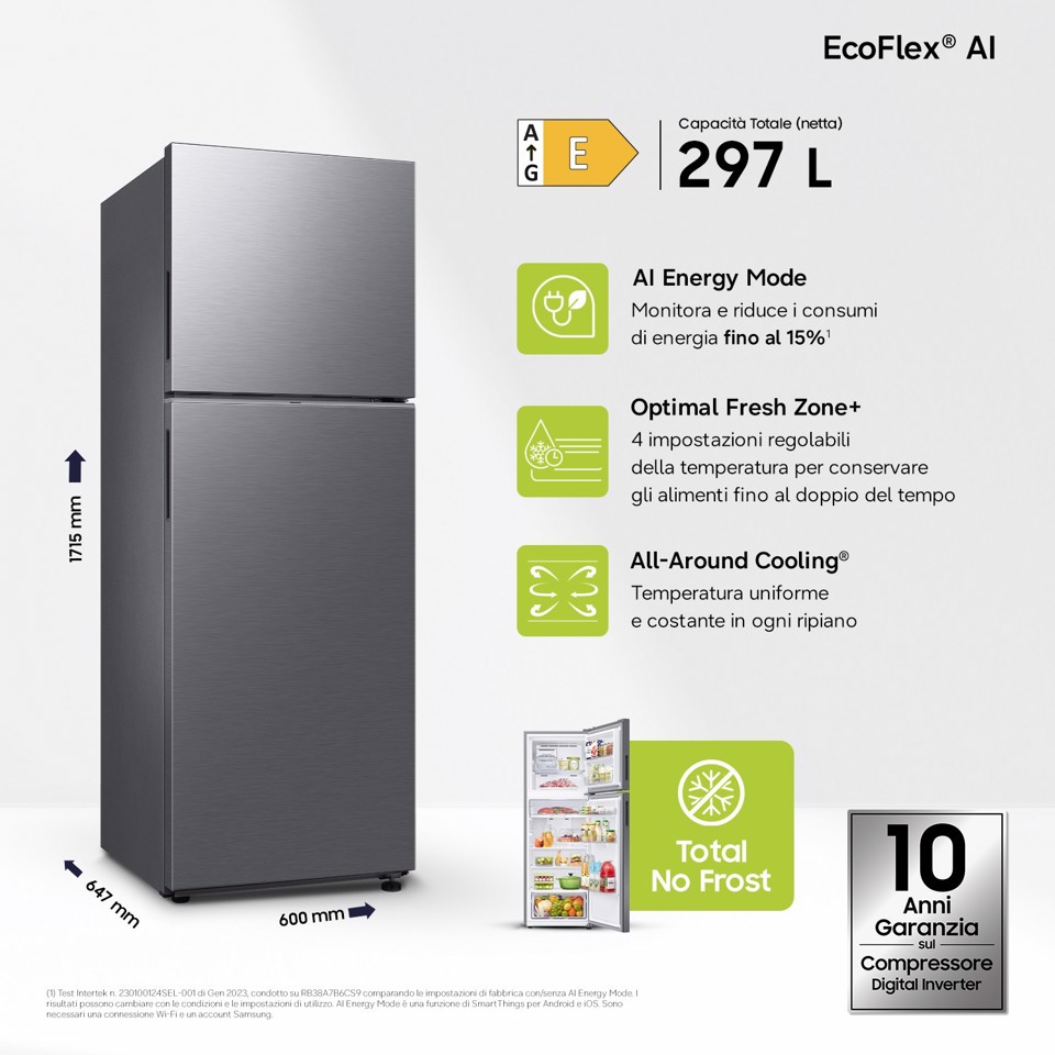 Samsung Frigorifero Doppia Porta EcoFlex AI 305L RT31CG5624S9