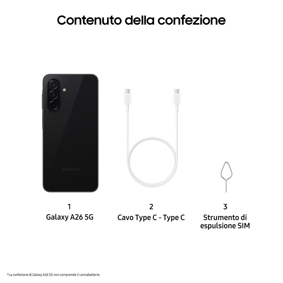 Samsung Galaxy A26 5G, Smartphone con Funzioni intelligenti, Display Super AMOLED 6.7”, 8GB RAM, 256GB, Batteria 5.000 mAh, memoria espandibile, Black