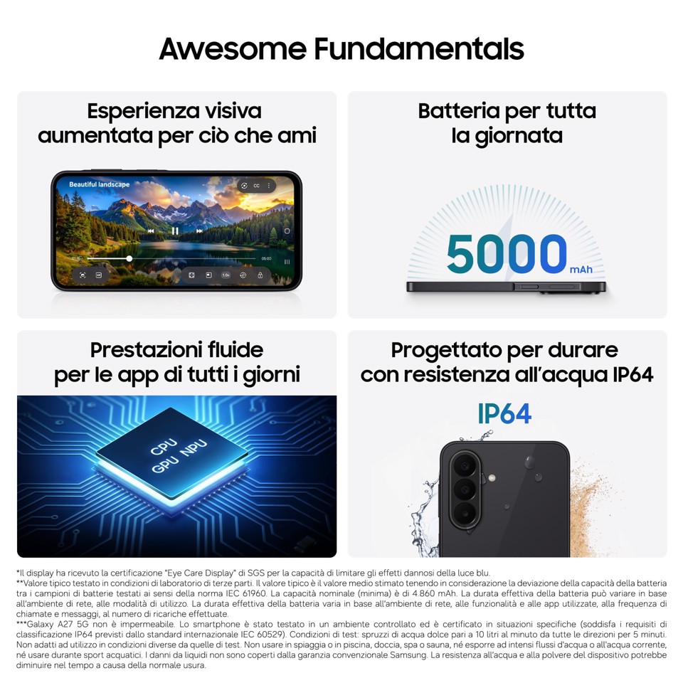 Samsung GALAXY A27 5G 17 cm (6.7") Doppia SIM Android 16.0 USB tipo-C 6 GB 128 GB 5000 mAh Blu