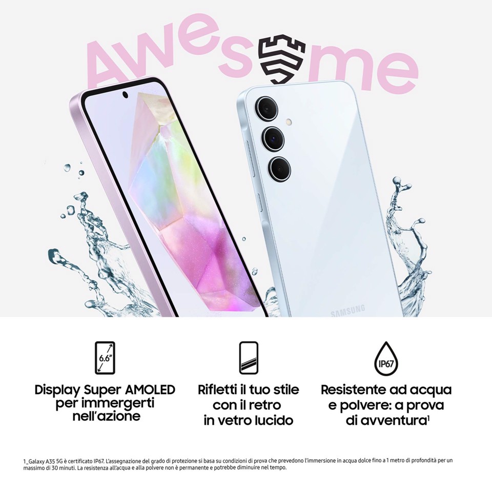 Samsung Galaxy A35 5G Display FHD+ Super AMOLED 6.6”, Android 14, 8GB RAM, 256GB, Dual SIM, Batteria 5.000 mAh, Awesome Navy