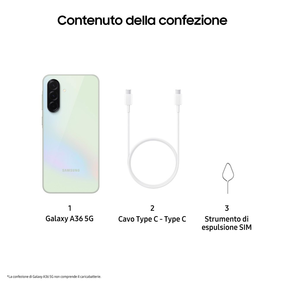 Samsung Galaxy A36 5G, Smartphone con Funzioni intelligenti, Display Super AMOLED 6.7”, 6GB RAM, 128GB, Camera 50MP, Batteria 5.000 mAh, IP67, Awesome Lime