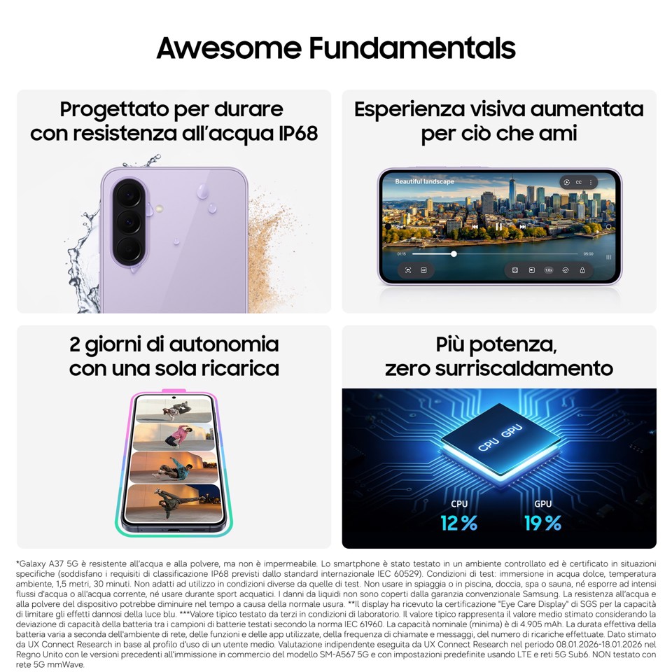 Samsung Galaxy A37 5G 17 cm (6.7") Doppia SIM Android 16.0 USB tipo-C 6 GB 128 GB 5000 mAh Bianco