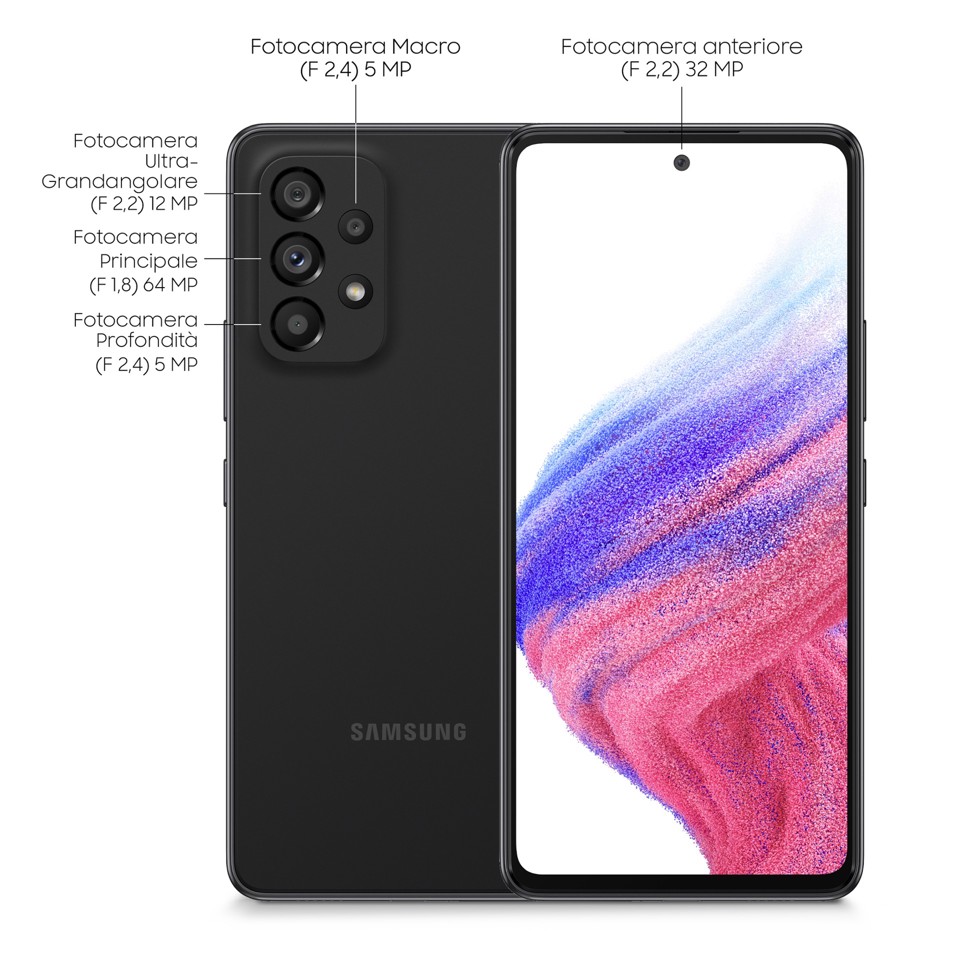 Samsung Galaxy A53 5G Display 6.5” FHD+ Super AMOLED Doppia SIM Android 12, RAM 6 GB, 128 GB, 5.000 mAh, Awesome Black