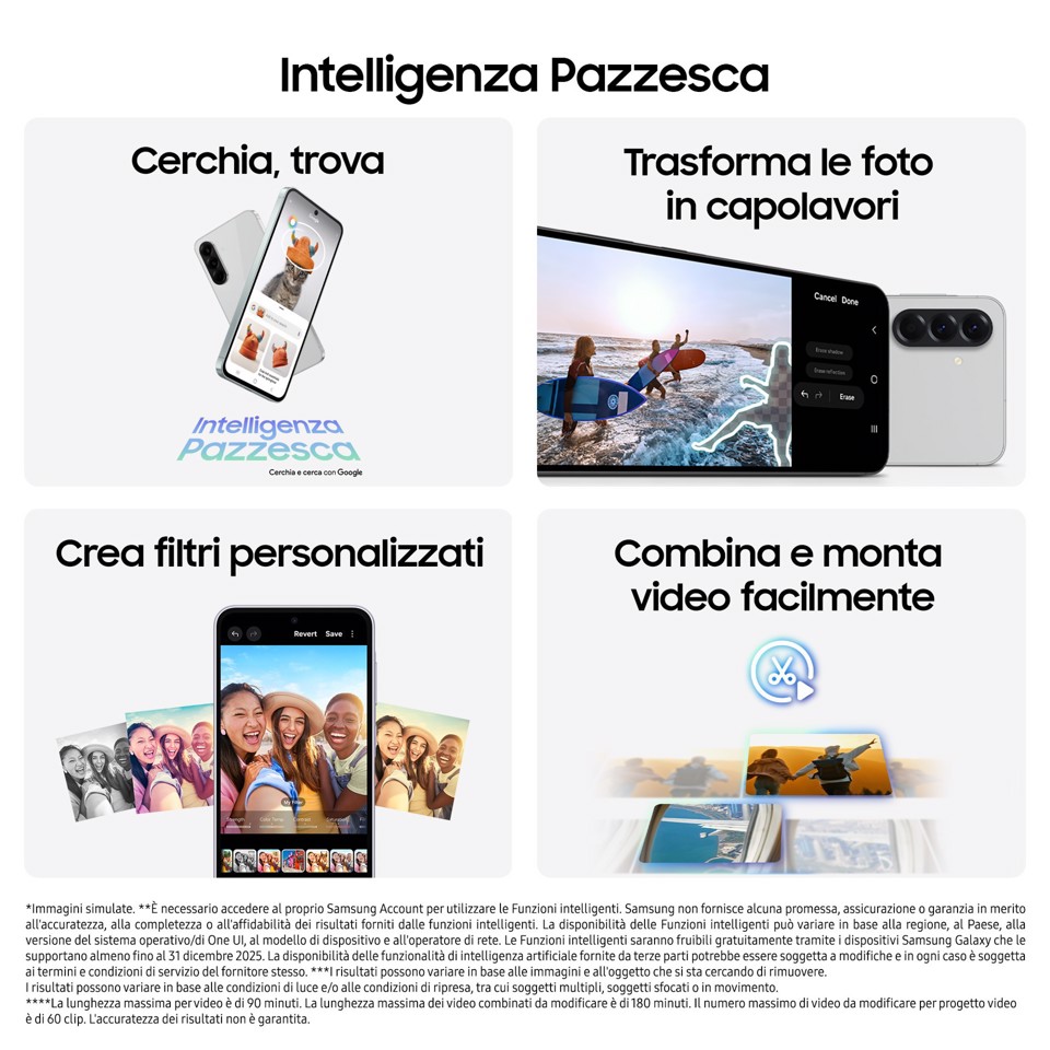 Samsung Galaxy A56 5G, Smartphone con Funzioni intelligenti, Display Super AMOLED 6.7”, 8GB RAM, 128GB, Camera 50MP, Batteria 5.000 mAh, IP67, Awesome Lightgray
