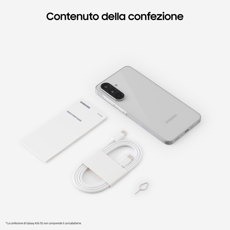 Samsung Galaxy A56 5G, Smartphone con Funzioni intelligenti, Display Super AMOLED 6.7”, 8GB RAM, 256GB, Camera 50MP, Batteria 5.000 mAh, IP67, Awesome Lightgray