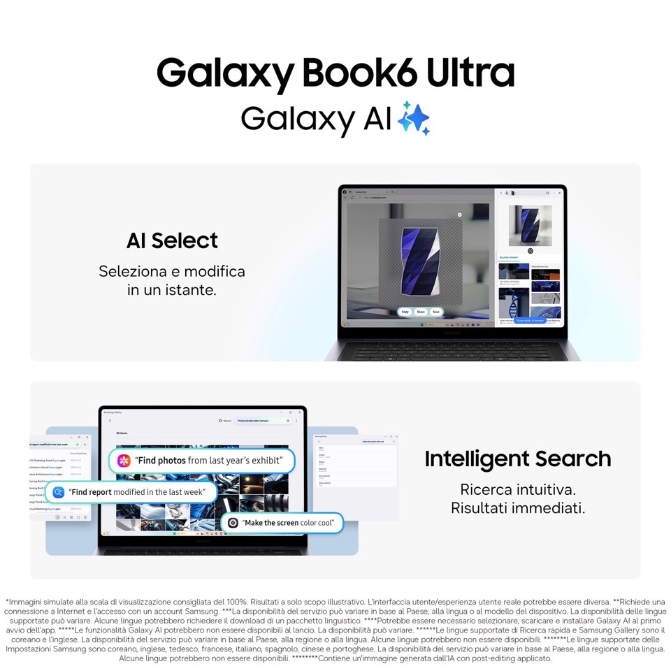Samsung Galaxy Book6 Ultra (16", Ultra 7 356H, 32GB), Copilot+PC, NVIDIA® GeForce RTX™ 5060, Processore lntel® Core™ Ultra 7 356H, 1TB, Portatile, Batteria fino a 30 ore*, Dynamic AMOLED 2X, Touchscreen, Touchpad Aptico, Galaxy Al, Gray