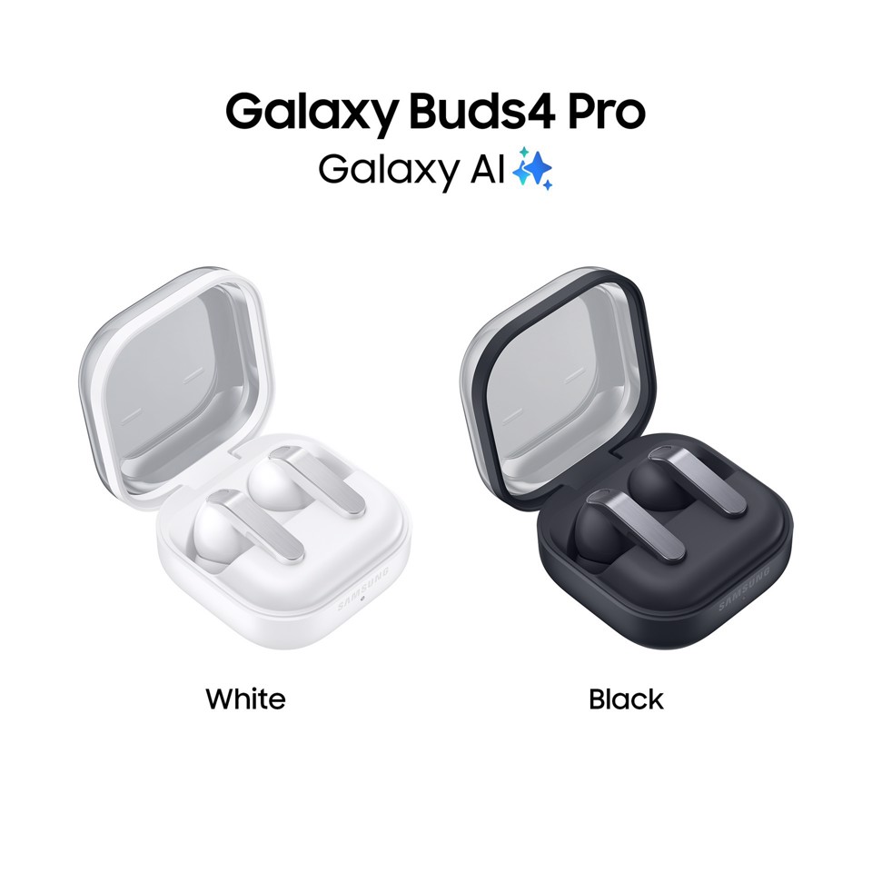 Samsung Galaxy Buds4 Pro, White, Corpo in metallo, Altoparlante a 2 vie e doppio amplificatore, Chiamate cristalline, Audio a 360°, ANC migliorata, Controllo adattivo del rumore, Connessione senza interruzioni e One UI, AI pronto ai comandi vocali
