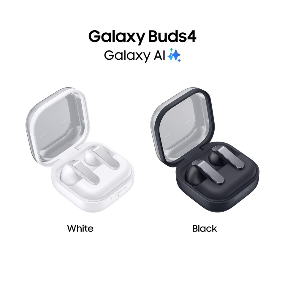 Samsung Galaxy Buds4, White, Corpo in metallo, Altoparlante a 1 via, equalizzatore adattivo, Chiamate cristalline, Audio a 360°, ANC, Controllo adattivo del rumore Connessione senza interruzioni e One UI, Galaxy AI pronto ai comandi vocali
