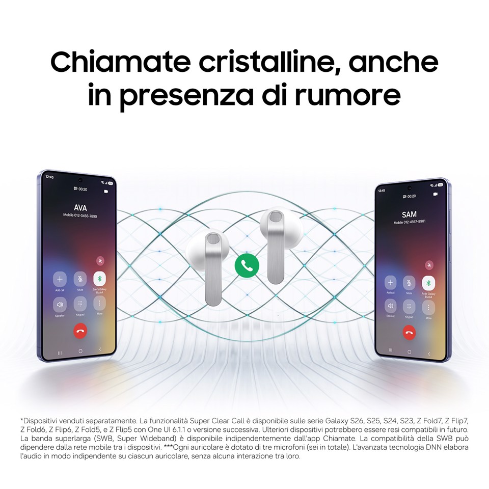 Samsung Galaxy Buds4, White, Corpo in metallo, Altoparlante a 1 via, equalizzatore adattivo, Chiamate cristalline, Audio a 360°, ANC, Controllo adattivo del rumore Connessione senza interruzioni e One UI, Galaxy AI pronto ai comandi vocali