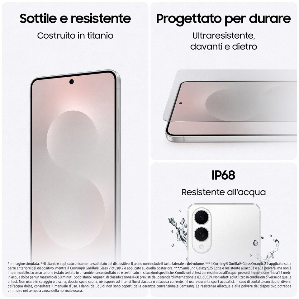 Samsung Galaxy S25 Edge, Smartphone AI, Display 6.7'' QHD+ Dynamic AMOLED 2X, Fotocamera 200MP, RAM 12GB, 256GB, 3.900 mAh, Titanium Jetblack