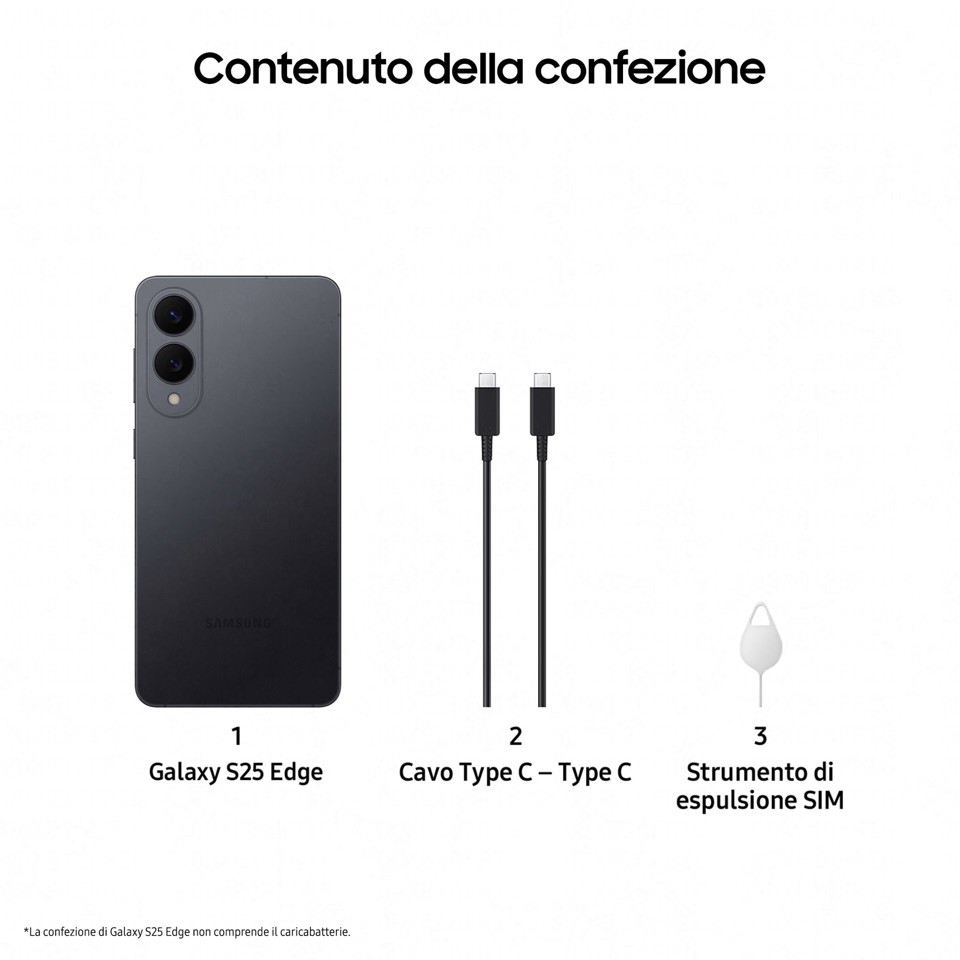 Samsung Galaxy S25 Edge, Smartphone AI, Display 6.7'' QHD+ Dynamic AMOLED 2X, Fotocamera 200MP, RAM 12GB, 256GB, 3.900 mAh, Titanium Jetblack