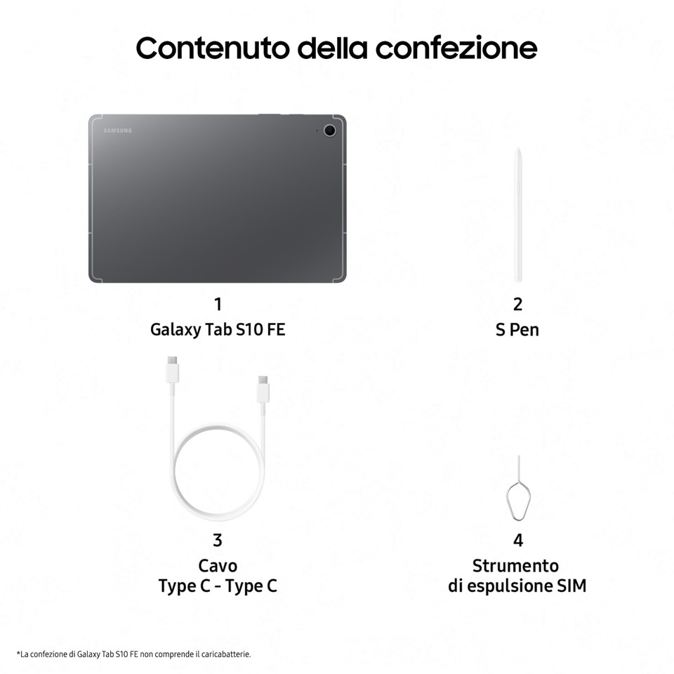 Samsung Galaxy Tab S10 FE, Android Tablet, Display 10.9" LCD, Wifi, RAM 8GB, 128GB, 8.000 mAh, S Pen, Android 15, IP68, Gray