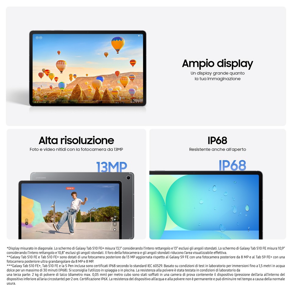 Samsung Galaxy Tab S10 FE+, Android Tablet, Display 13.1"LCD, Wifi, RAM 8GB, 128GB, 10.090 mAh, S Pen, Android 15, IP68, Gray