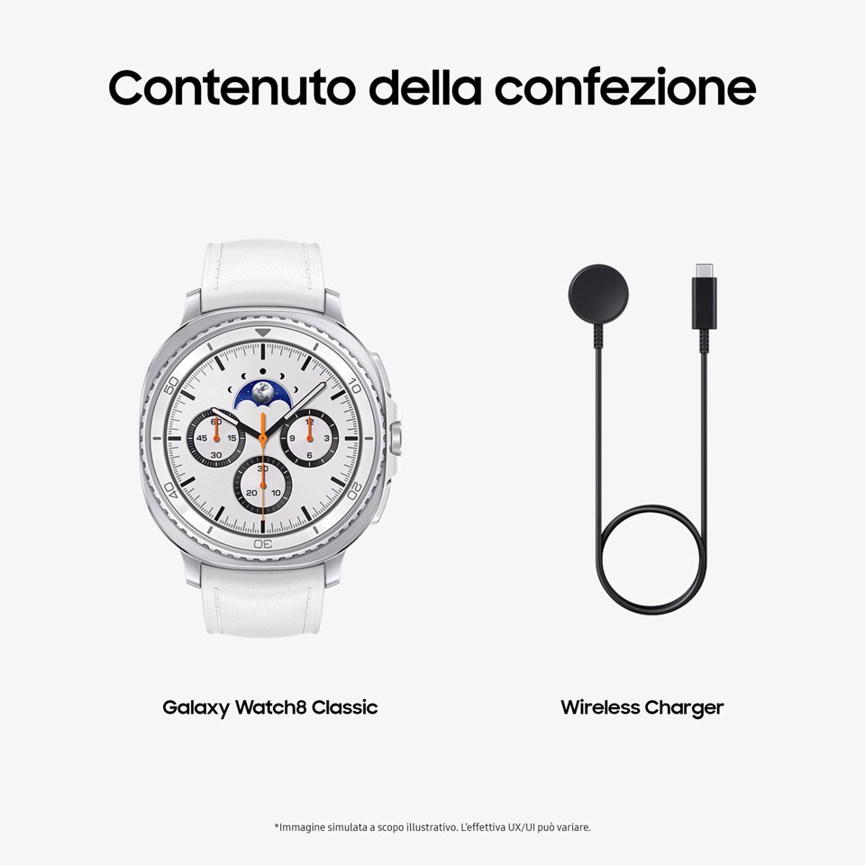 Samsung Galaxy Watch8 Classic (White, BT, 46mm) Smartwatch Galaxy AI, design resistente agli urti, lunetta girevole, processore 3nm, monitoraggio attività fisica e sonno, One UI 8