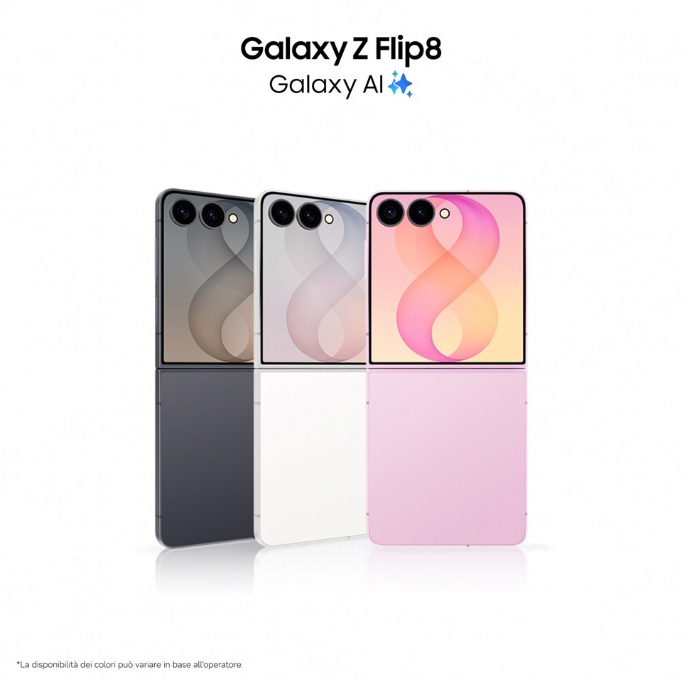 Samsung Galaxy Z Flip8, 256GB, Pink, Selfie Camera 50MP, Now Brief, Assistente Foto, FlexWindow Personalizzata, Batteria 4300 mAh, RAM 12GB