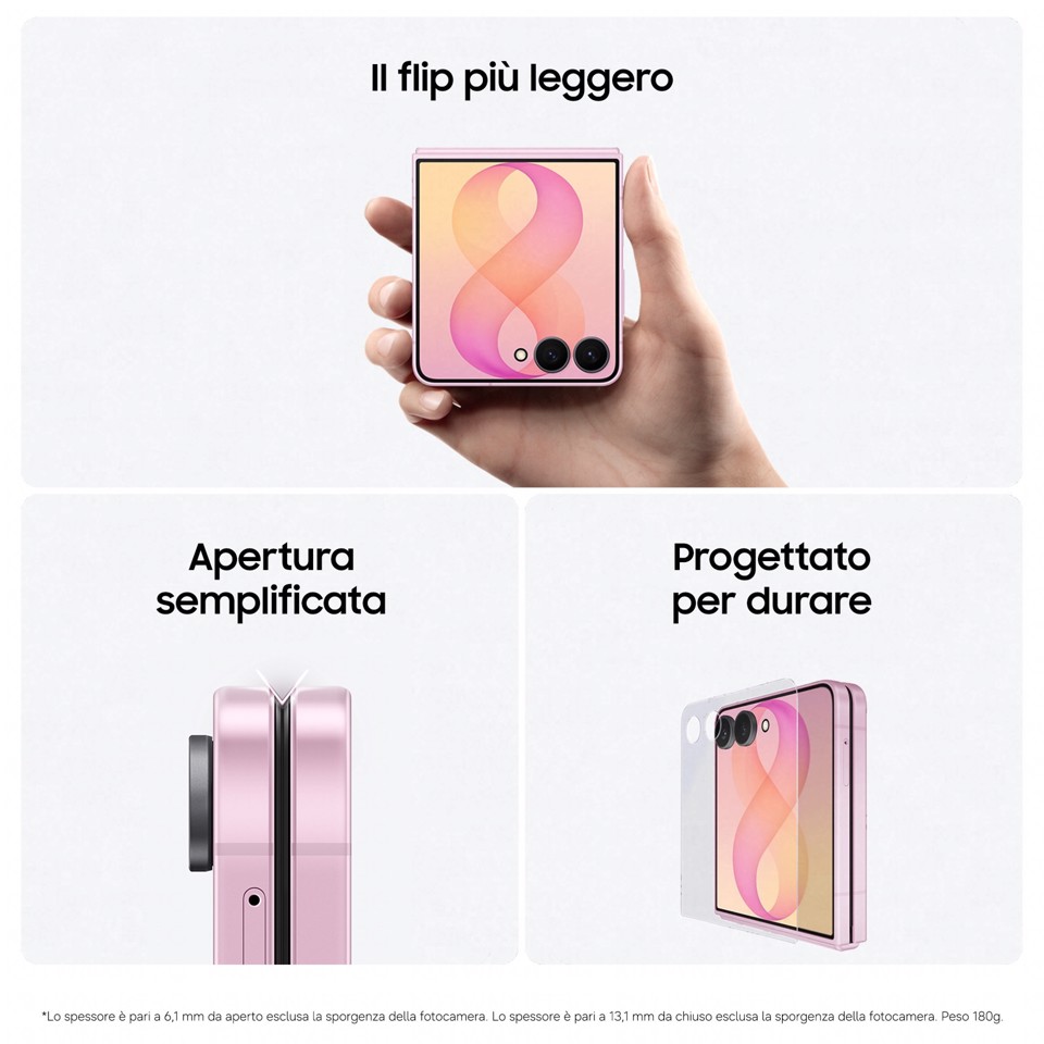Samsung Galaxy Z Flip8, 256GB, Pink, Selfie Camera 50MP, Now Brief, Assistente Foto, FlexWindow Personalizzata, Batteria 4300 mAh, RAM 12GB