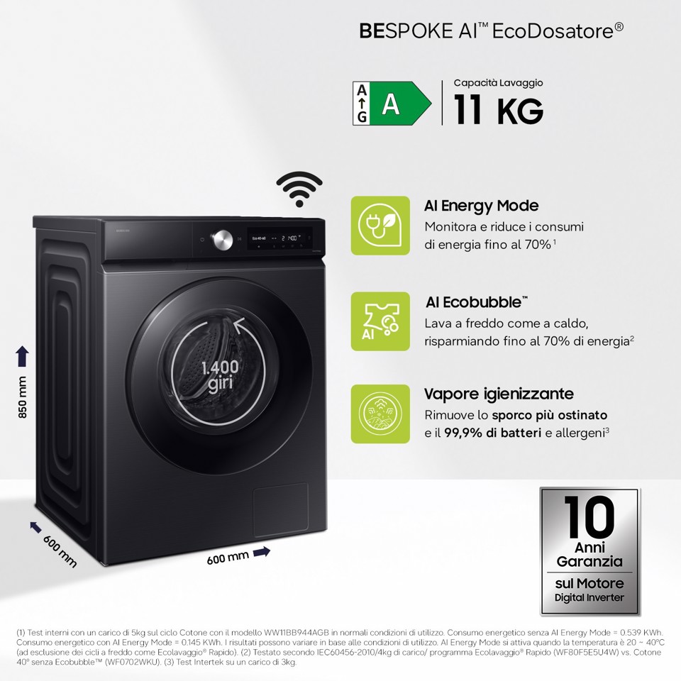 Samsung Lavatrice BESPOKE AI™ Ecodosatore 11Kg WW11DB7B94GBU3