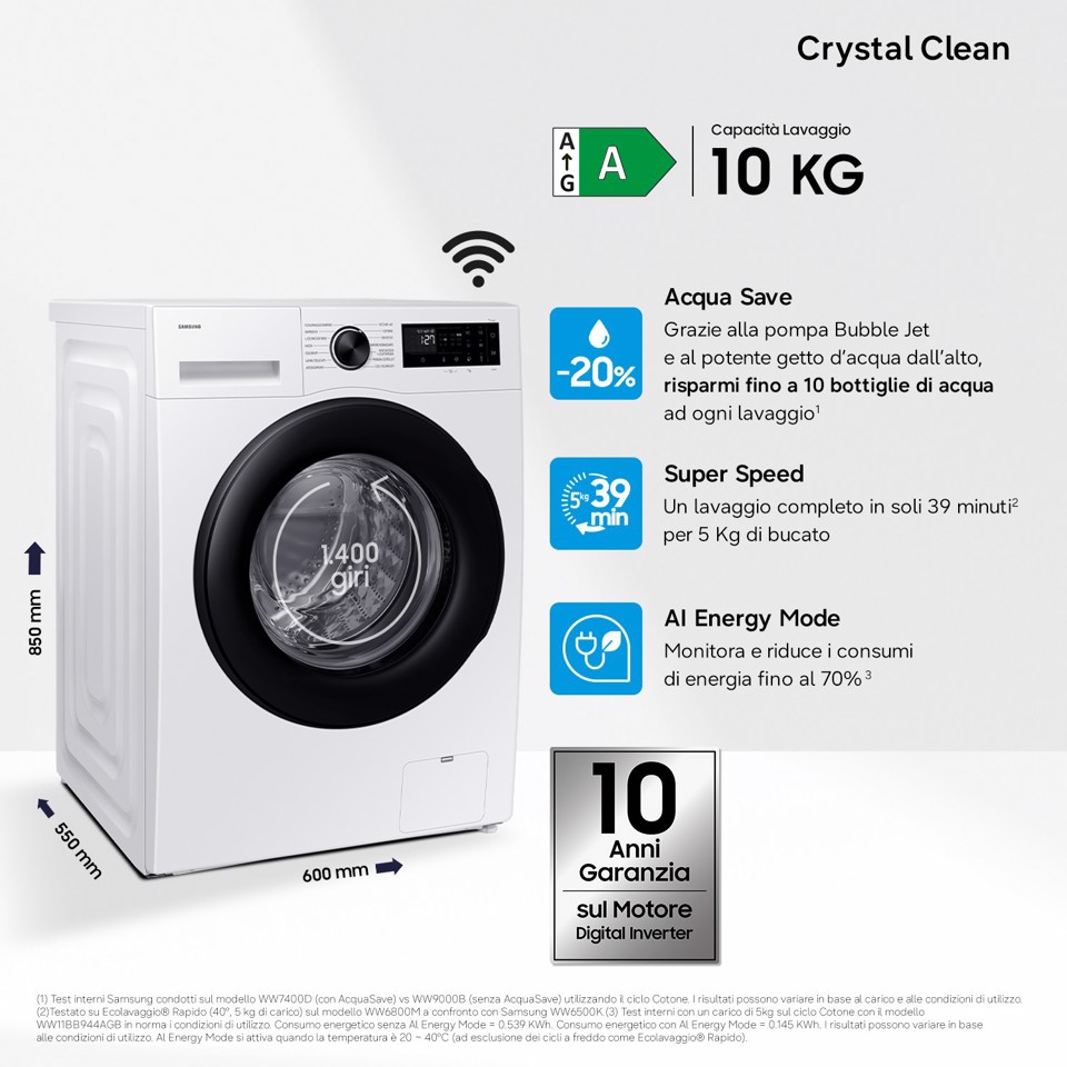 Samsung Lavatrice Crystal Clean 10Kg WW10FG5U34AEET