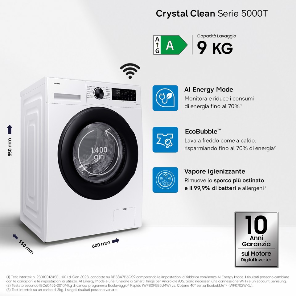 Samsung Lavatrice Crystal Clean™ 9 kg WW90CGC04DAEET