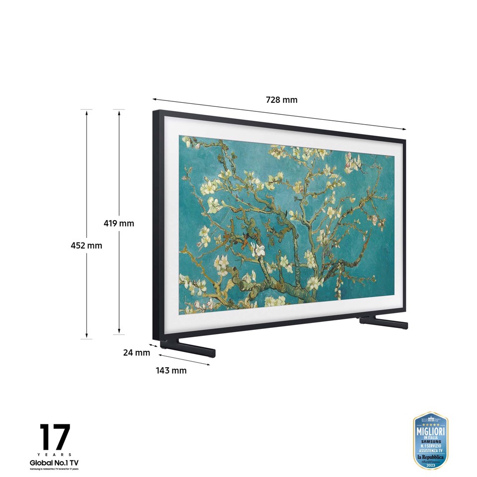 Samsung Lifestyle TV QE32LS03CBUXZT The Frame QLED Full HD, Smart TV 32" Matte Display, OTS Lite, Black 2023