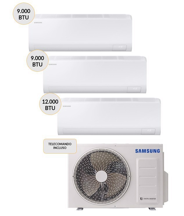 Samsung Luzon Condizionatore TRIAL split 9000+9000+12000btu AJ052TXJ3KGEU + AR50F09C1BHNEU(2) + AR50F12C1BHNEU Climatizzatore Fisso