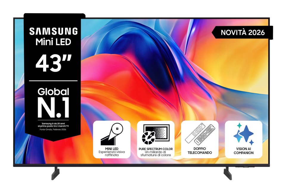 Samsung Mini LED AI TV 43" UE43M70HAUXZT 4K, Processore Mini LED 4K, 4K Upscaling, Color Booster, OTS Lite, Metal Stream Design, Vision AI Smart TV, 2026