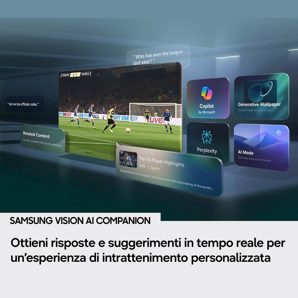 Samsung Mini LED AI TV 43" UE43M70HAUXZT 4K, Processore Mini LED 4K, 4K Upscaling, Color Booster, OTS Lite, Metal Stream Design, Vision AI Smart TV, 2026