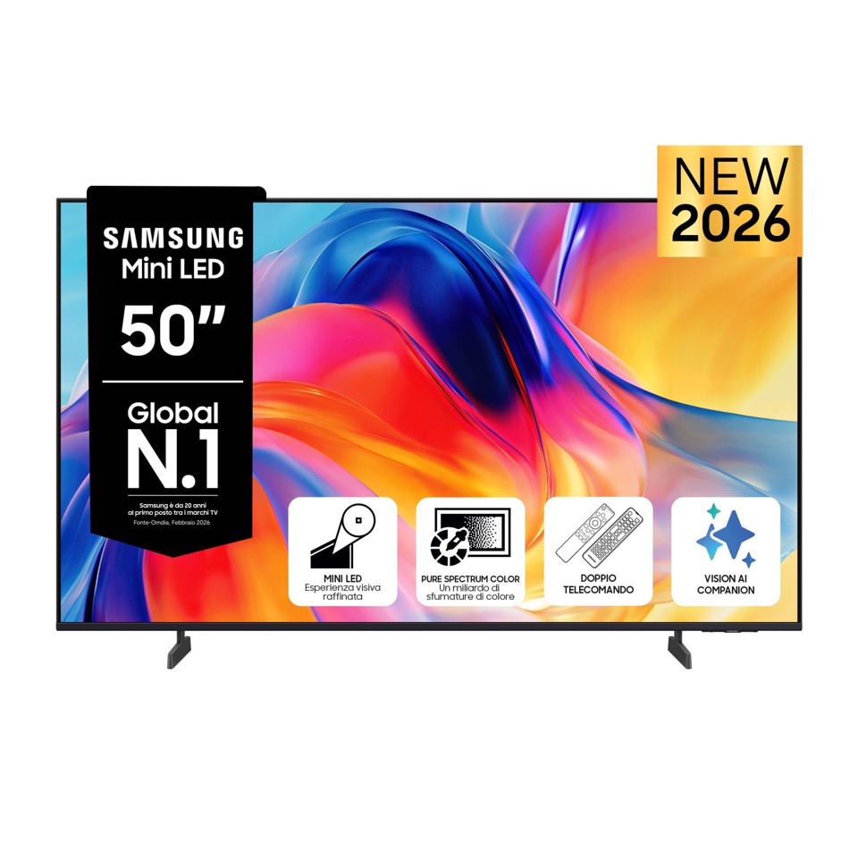 Samsung Mini LED AI TV 50" UE50M70HAUXZT 4K, Processore Mini LED 4K, 4K Upscaling, Color Booster, OTS Lite, Metal Stream Design, Vision AI Smart TV, 2026