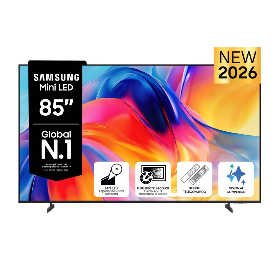 Samsung Mini LED AI TV 85" UE85M70HAUXZT 4K, Processore Mini LED 4K, 4K Upscaling, Color Booster, OTS Lite, Metal Stream Design, Vision AI Smart TV, 2026