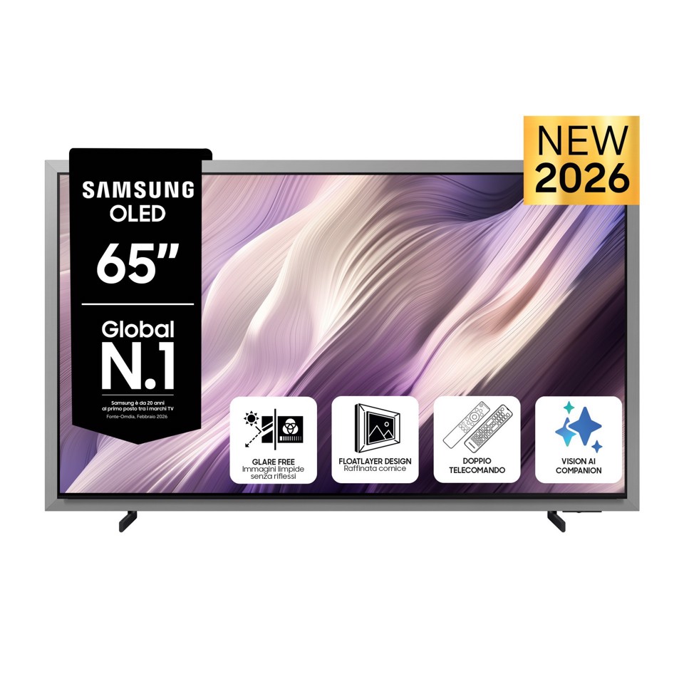 Samsung OLED AI TV 65" QE65S99HATXZT 4K, Processore NQ4 AI Gen3, 4K AI Upscaling Pro, Glare Free, OLED HDR Pro, Motion Xcelerator 165Hz, Dolby Atmos & OTS+, FloatLayer Design, Vision AI Smart TV, 2026