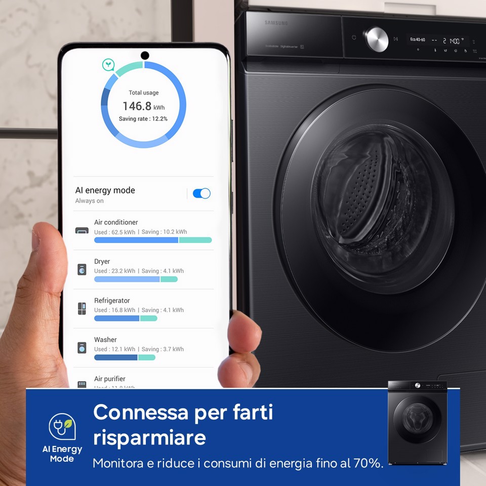 Samsung QuickDrive 8000 Series WW90DB8U95GB lavatrice Caricamento frontale 9 kg 1400 Giri/min Nero