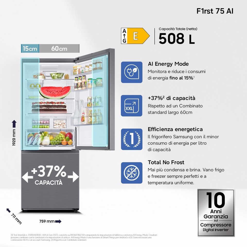 Samsung RB50DG602ES9 Libera installazione 508 L Metallico, Acciaio inox