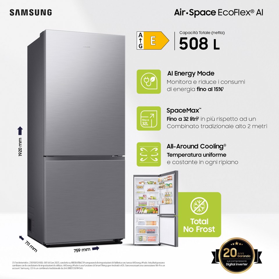 Samsung RB50DG602ES9 Libera installazione 508 L Metallico, Acciaio inox