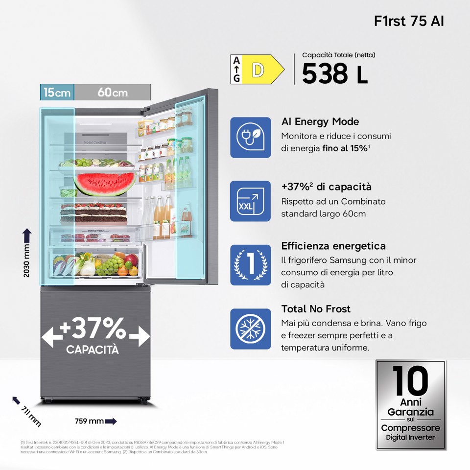 Samsung RB53DG703DS9 Libera installazione 538 L Acciaio inox