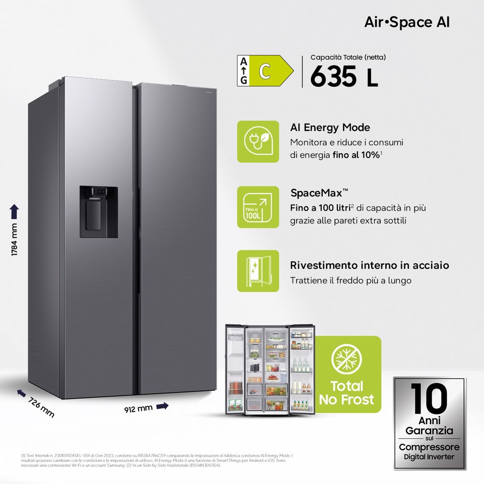 Samsung RS80F67KCTEF frigorifero side-by-side Libera installazione 634 L Acciaio inox