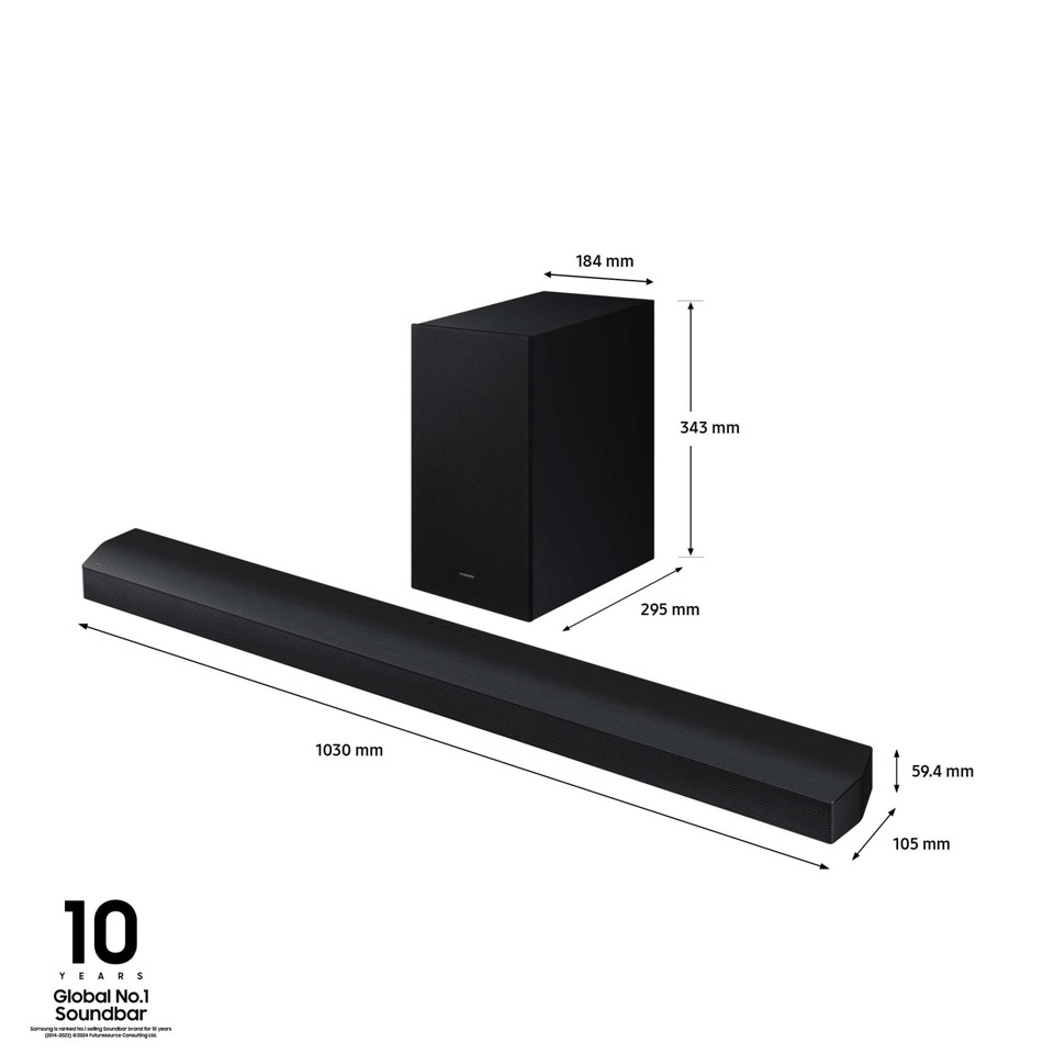 Samsung Soundbar HW-B750D/ZF Serie B, 6 Speaker, Wireless Dolby 5.1ch, Audio a 5.1 Canali, Surround sound expansion, Compatibile con Alexa e Google Assistant, Black 2024