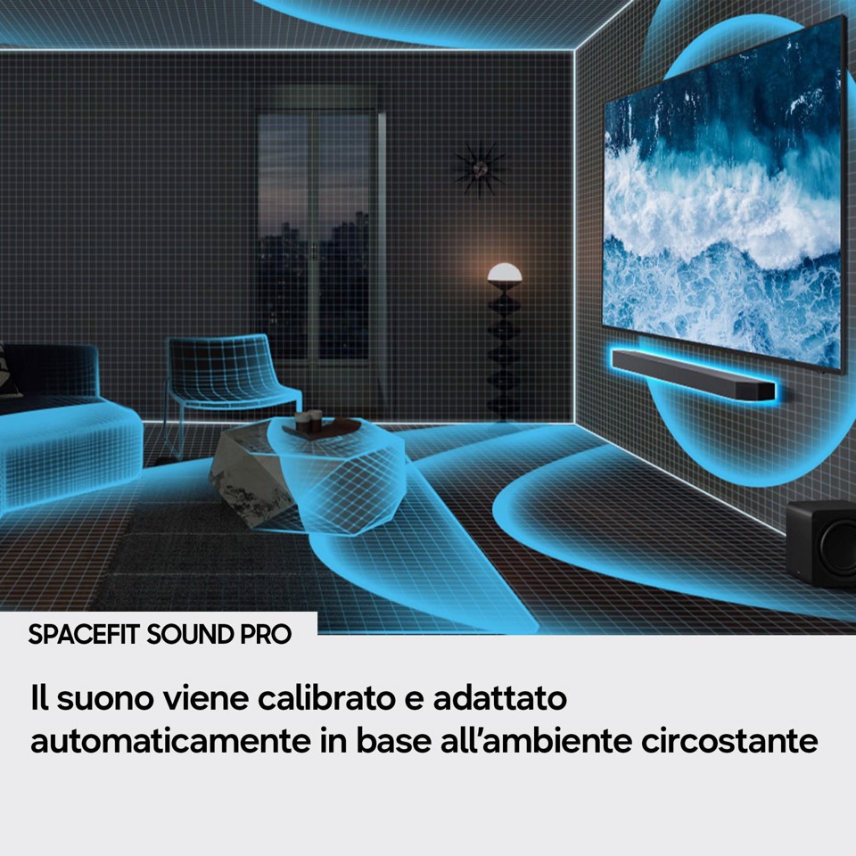 Samsung Soundbar HW-Q990H/XC, Audio 11.1.4 canali, potenza 756W, Active Voice Amplifier Pro, Auto AV Sync, Bluetooth 5.3, Q-Symphony, Wireless Dolby Atmos, 2026