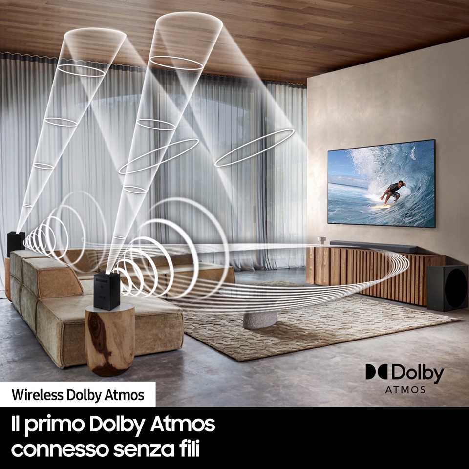 Samsung Soundbar HW-S800B/ZF con subwoofer 3.1.2 canali 330W 2022, audio 3D, effetto cinema surround, gaming mode, design ultra sottile