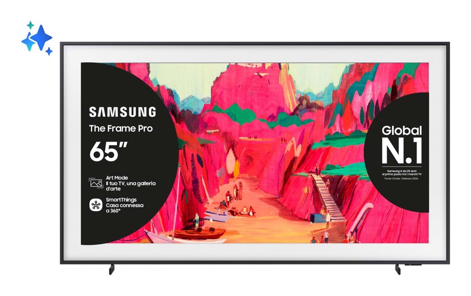 Samsung The Frame Pro AI TV 65" QE65LS03FWUXZT 4K, Processore NQ4 AI Gen3, 4K AI Upscaling, Art Mode, Matte Display, Neo Quantum HDR, Dolby Atmos & OTS, Modern Frame Design, Vision AI Smart TV, 2025