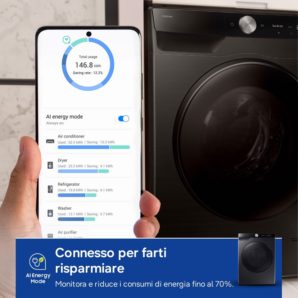 Samsung WD90DG6G94BB/U3 lavasciuga Libera installazione Caricamento frontale Nero