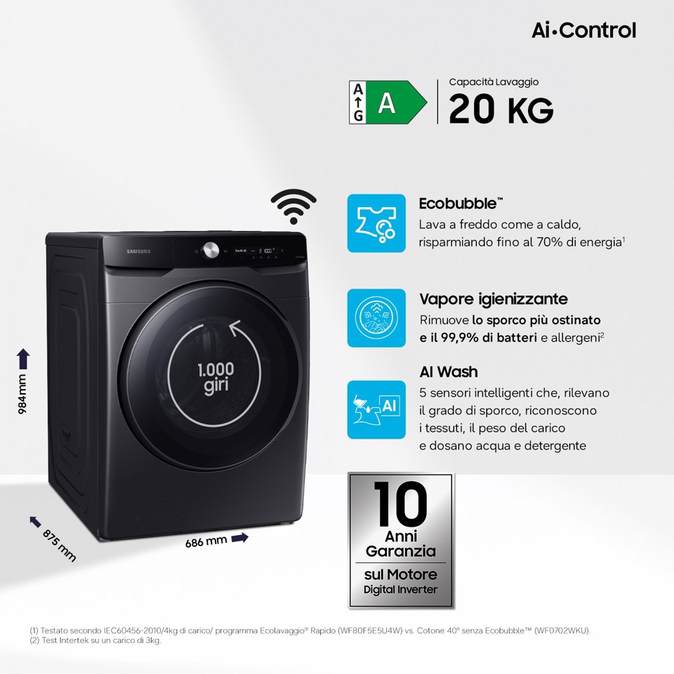 Samsung WF20DG8650BV lavatrice Caricamento frontale 20 kg 1000 Giri/min Nero
